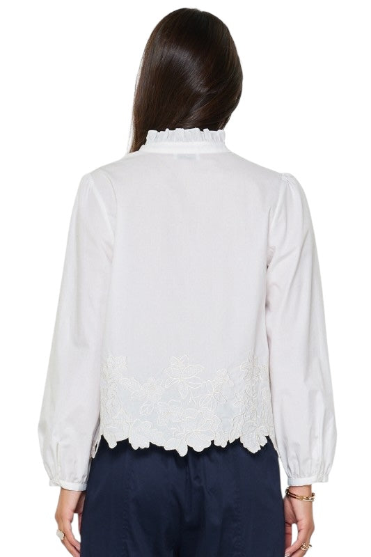 Embroidered Hem Poplin Top