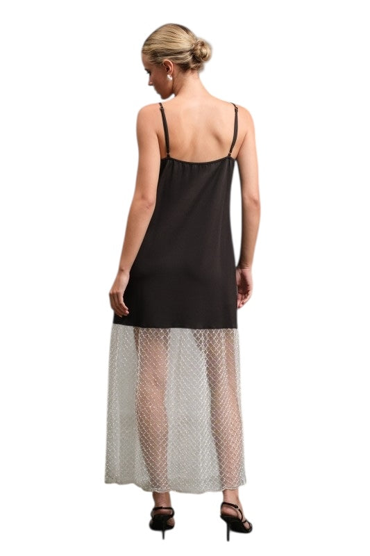 Crystal Mesh Drop Waist Midi