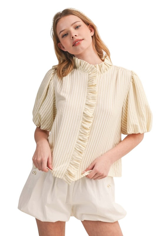 Ruffle Front Blouse - 4 Colors