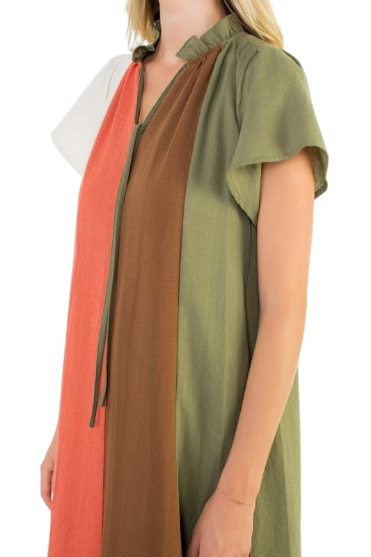 Colorblock Flutter Sleeve Midi