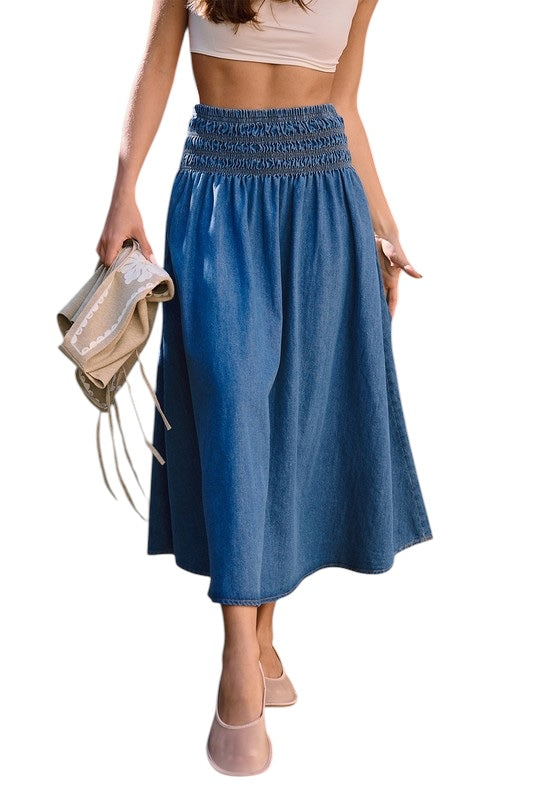 Denim Smocked Waist Skirt