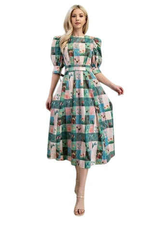 Pink & Green Tulip Patch Midi
