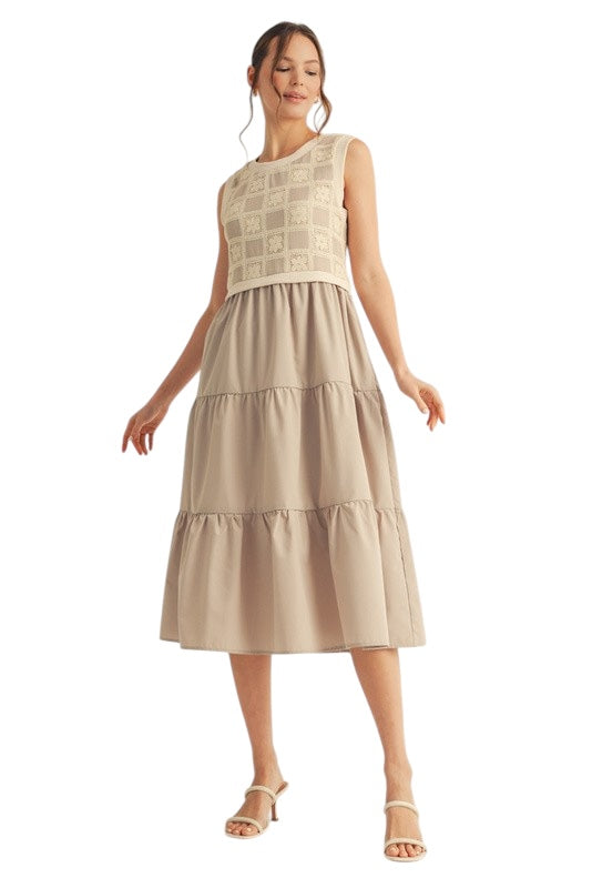 Crochet Mixed Media Midi in Tan