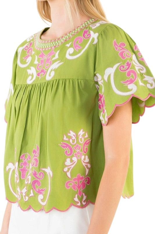 Scallop Embroidery Top- 2 Colors