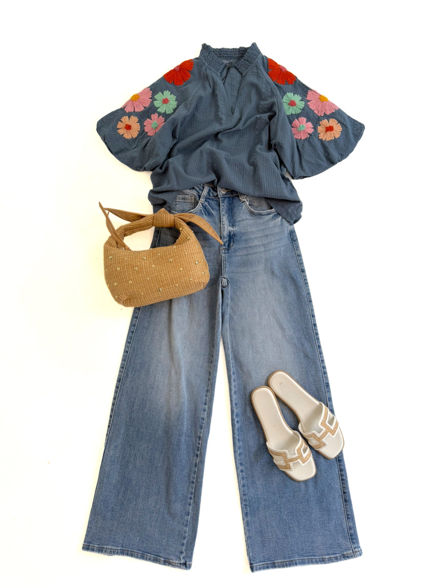 Seersucker Blooms Top in Navy