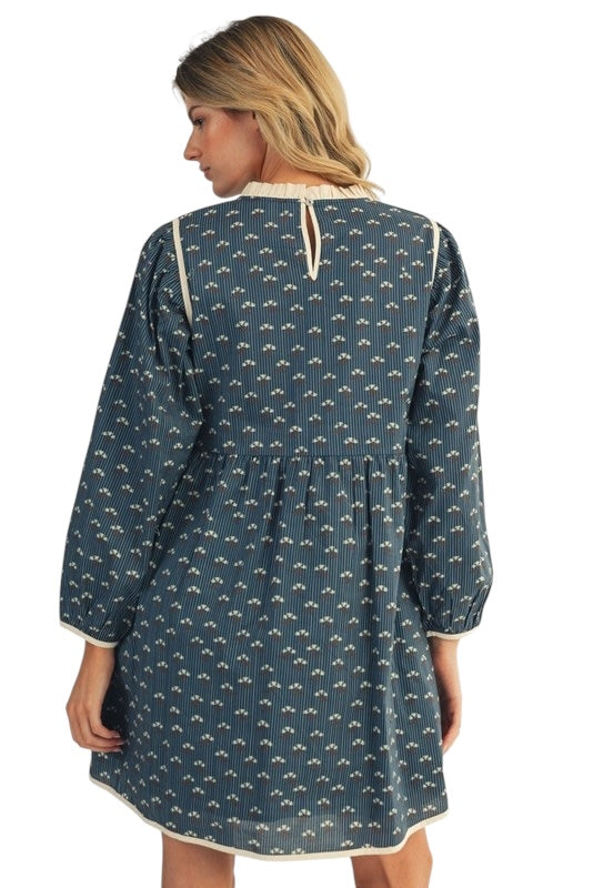 Navy Embroidered Tulips Mini