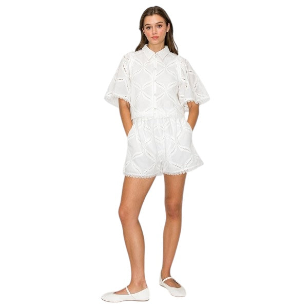 White Eyelet Short Set
