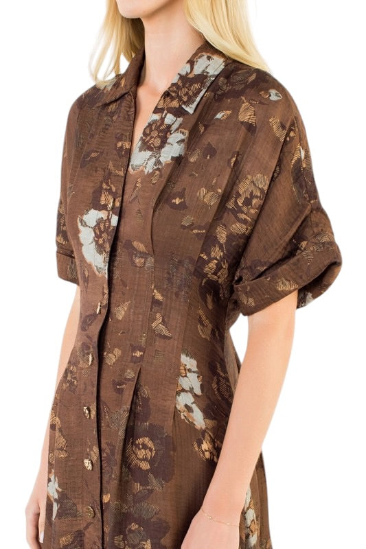 Chocolate Floral Pleated Midi