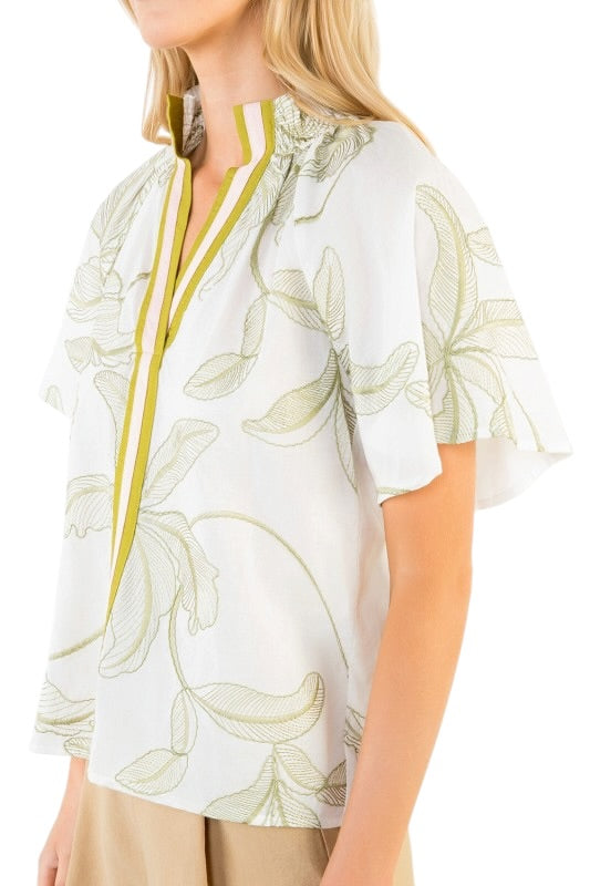 Green & White Palms Top