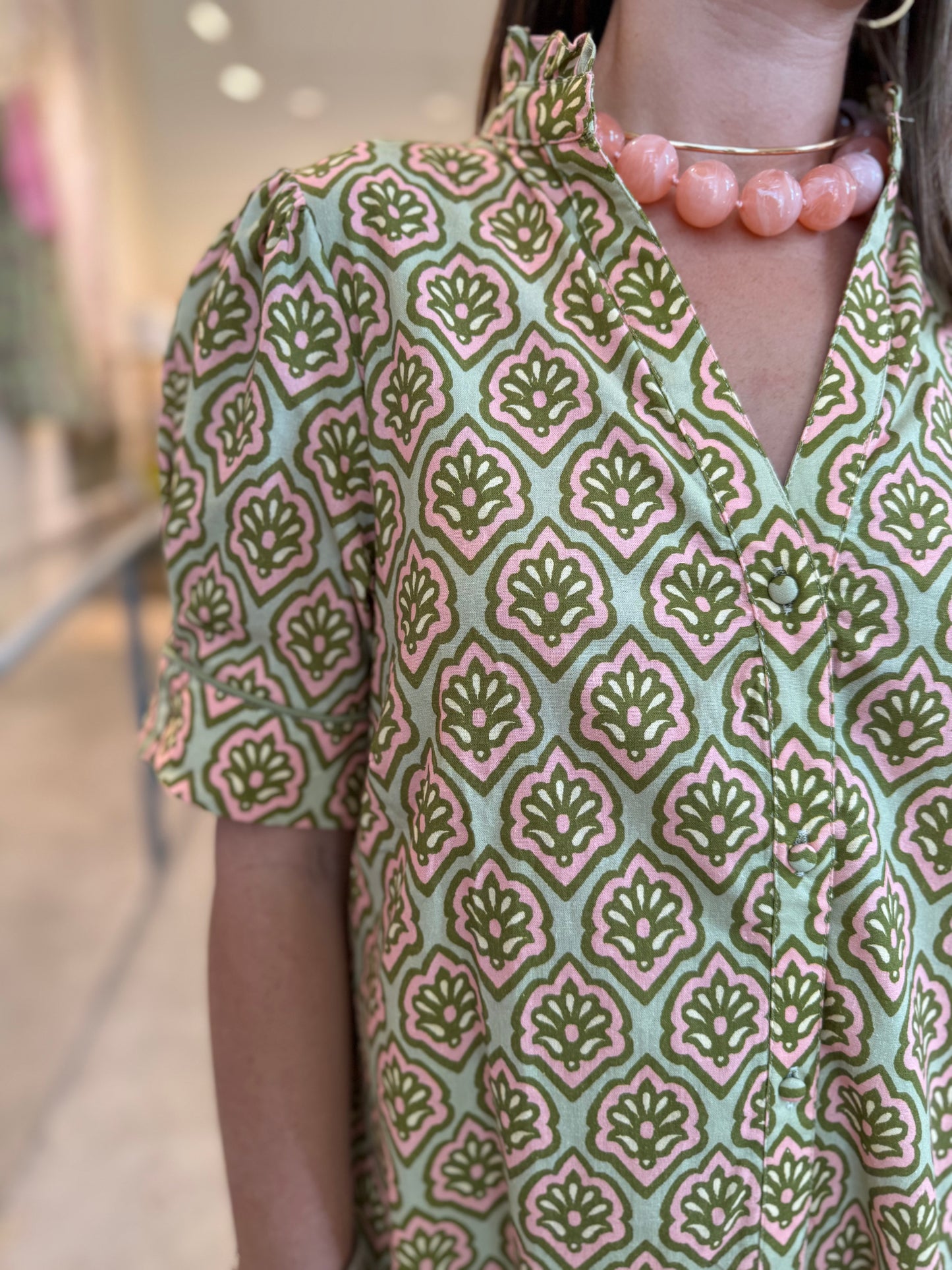 Matcha & Pink Button Front Midi