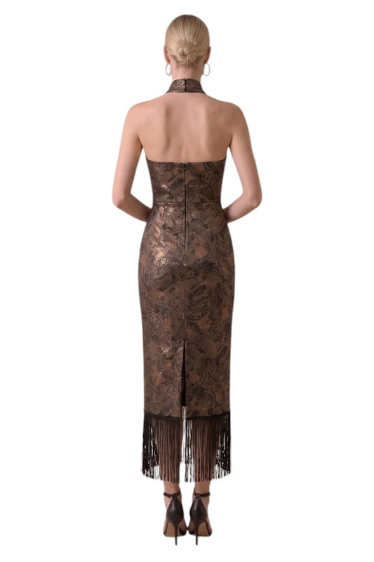Paisley Fringe Halter Midi
