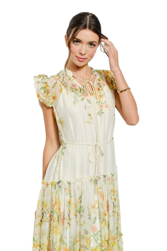 Yellow Florals Organza Midi