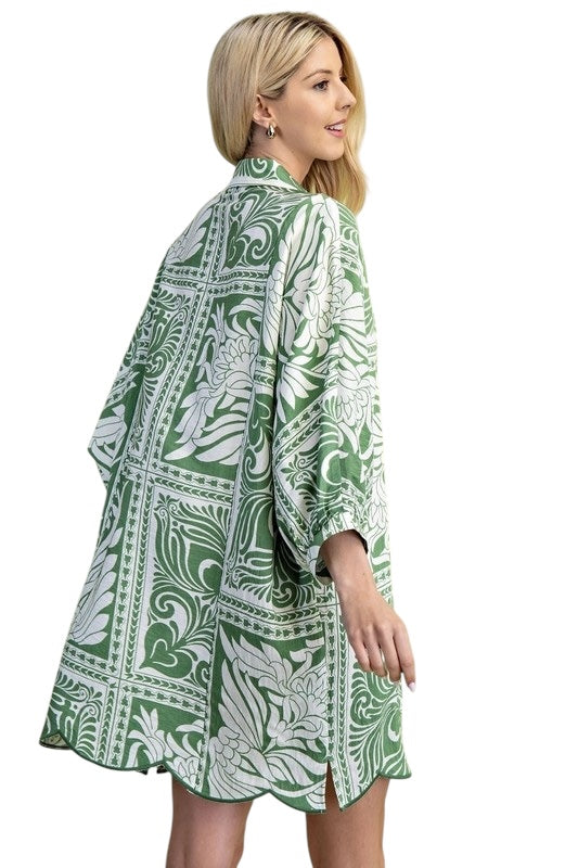 Scallop Hem Oversized Shirt Dress