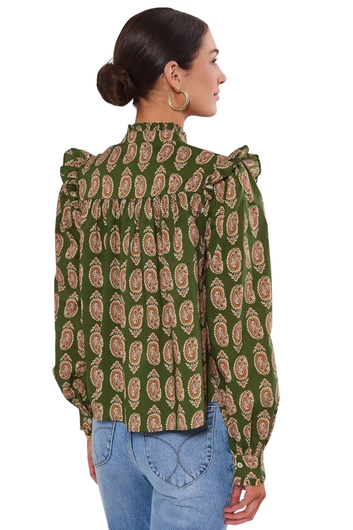 Olive Paisley Poplin Top