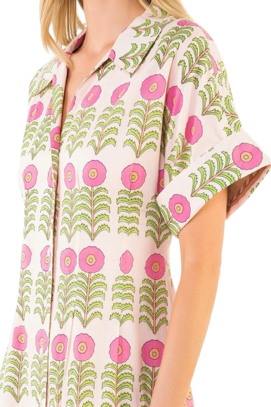 Pink & Green Floral Midi