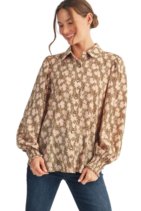 Olive & Blush Floral Top