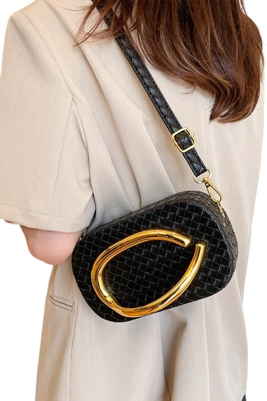 Golden Handle Woven Leather Crossbody - 4 colors