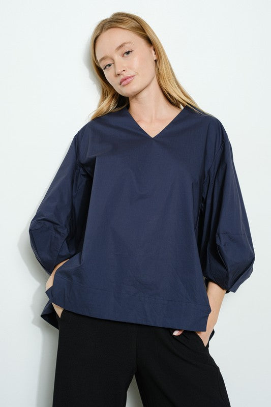Bubble Sleeve Poplin Top