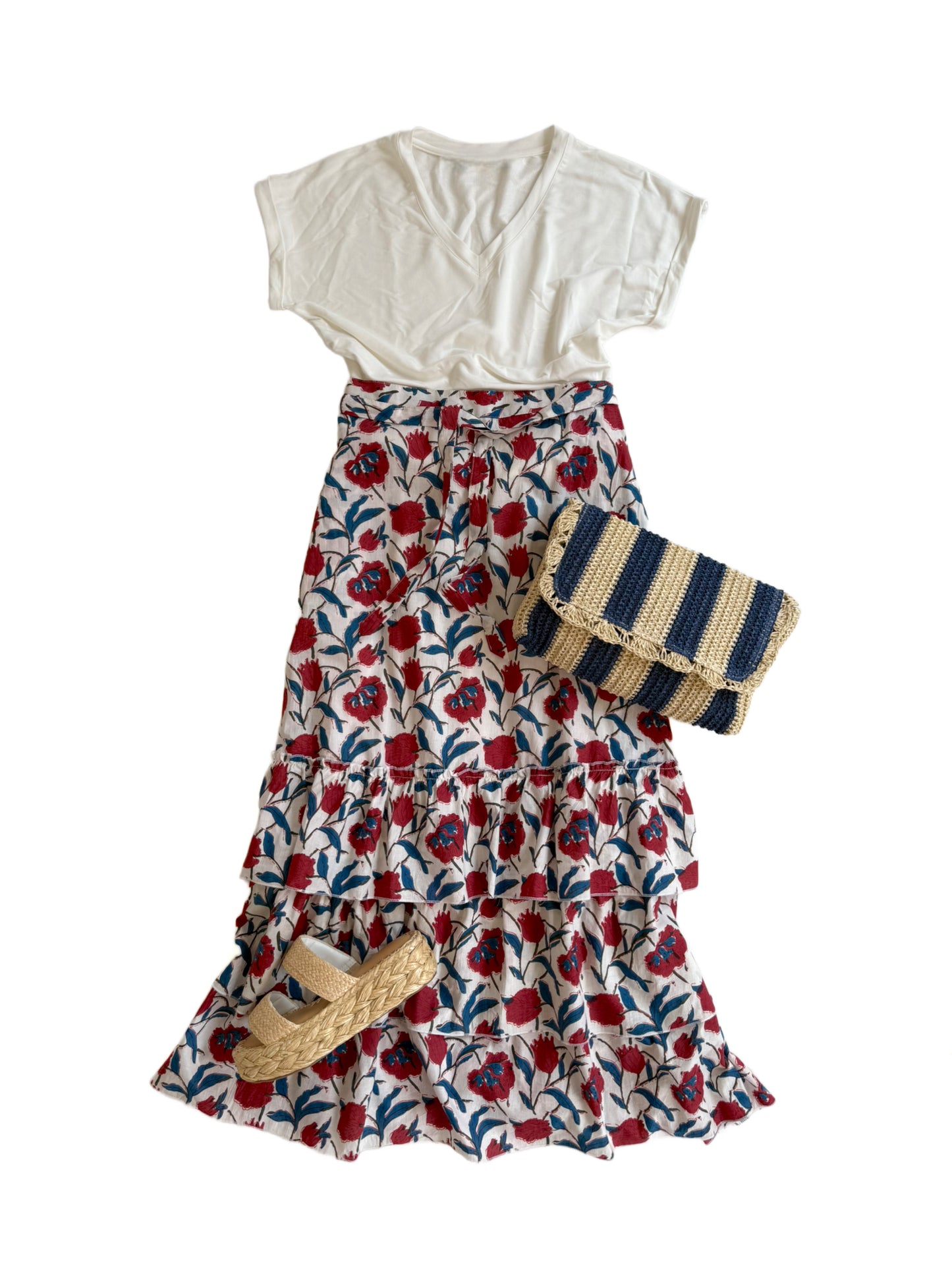 Basin Street Skirt in Red & Blue Tulips