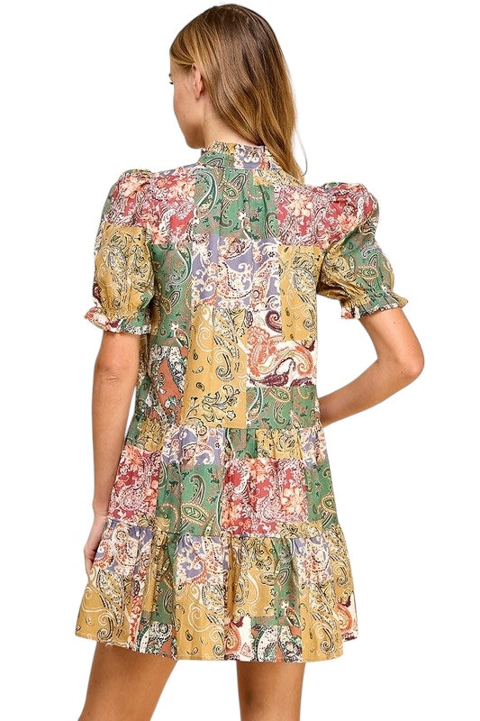 Patchwork Mock-Neck Mini