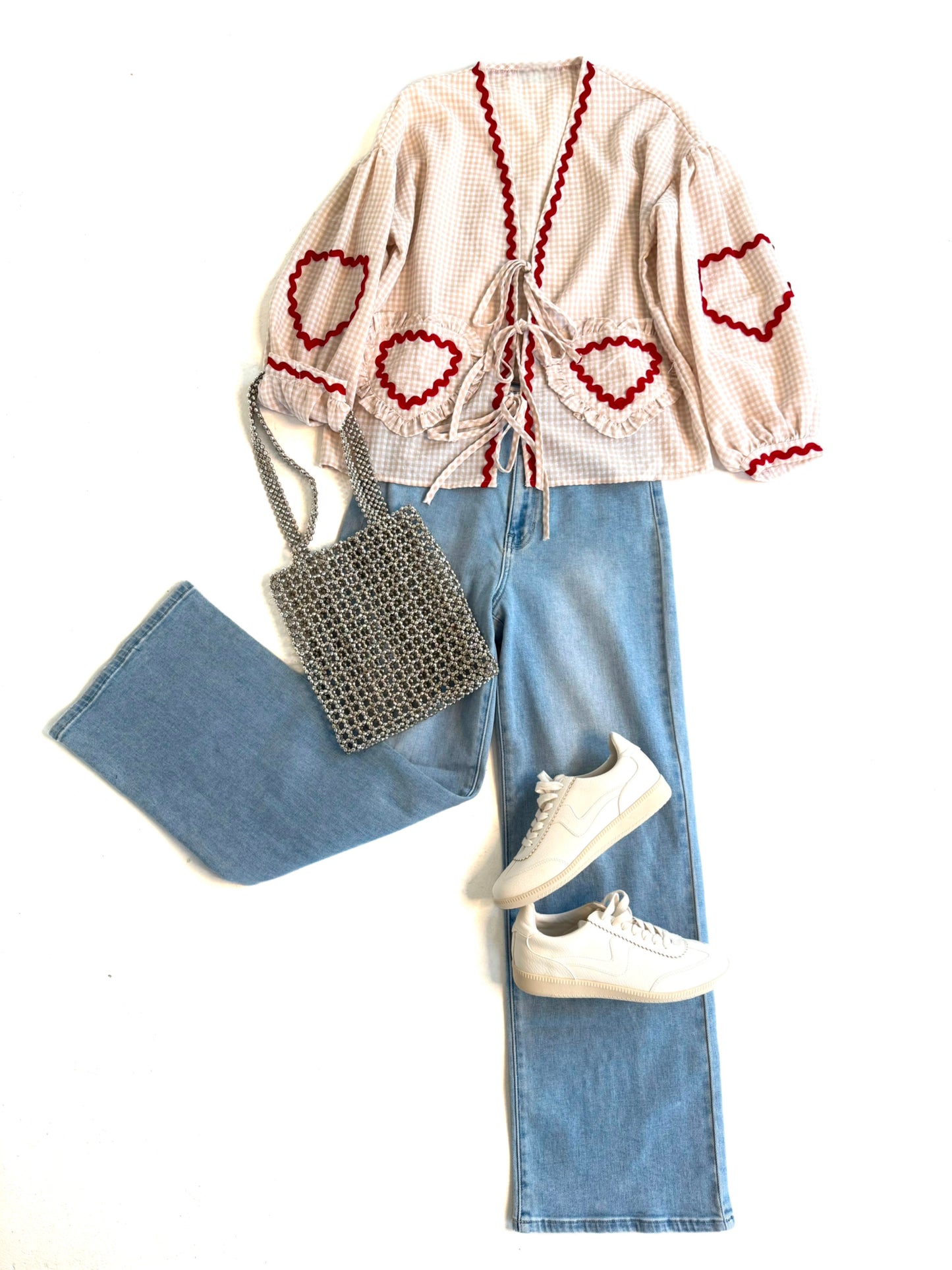 Gingham Hearts Tie Front Top