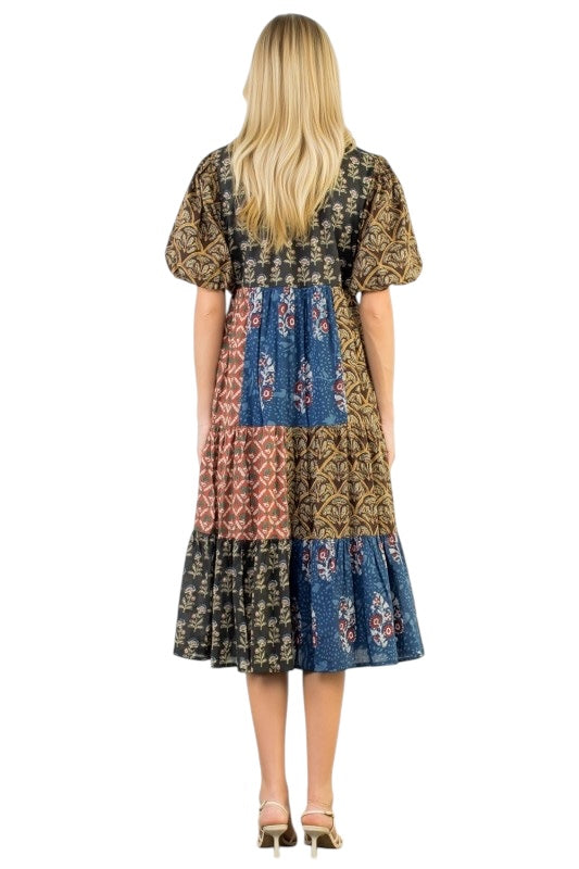 Mixed Print Cotton Midi