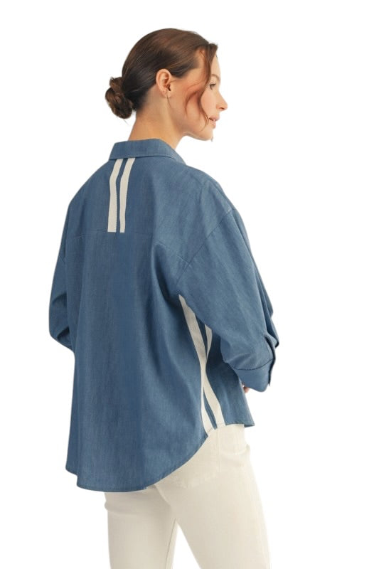 Stripe Detail Denim Top