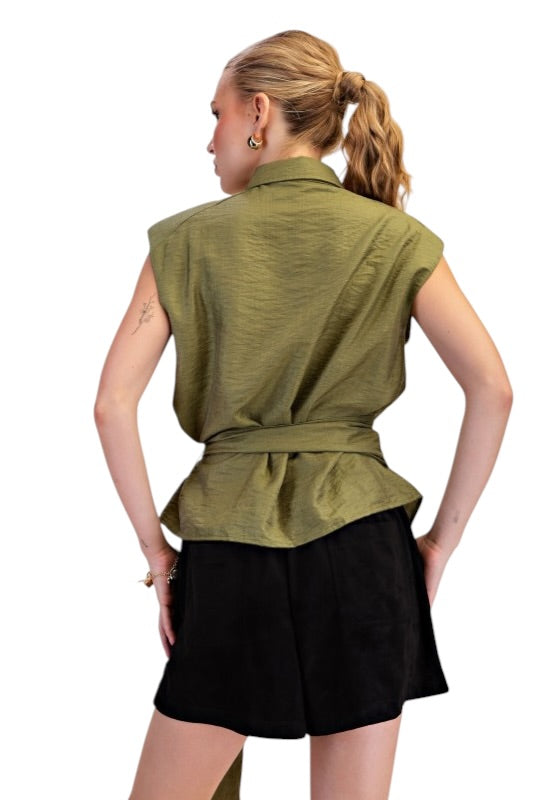 Tie Waist Collared Top