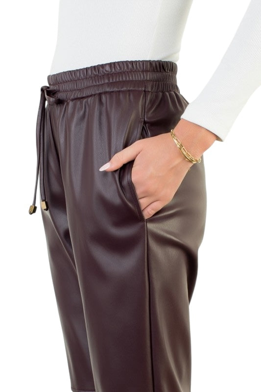 Bordeaux Leather Straight Pant