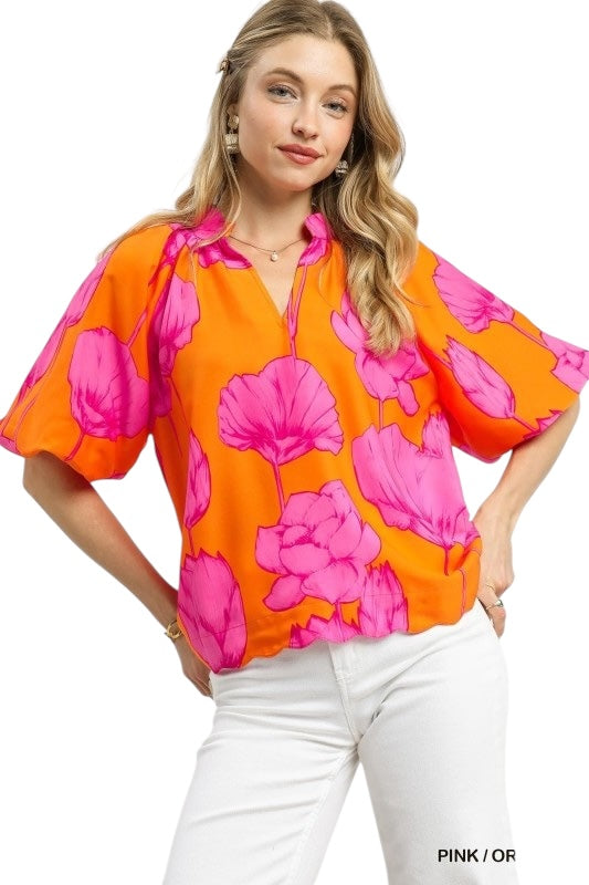 Pink & Orange Tulips Top