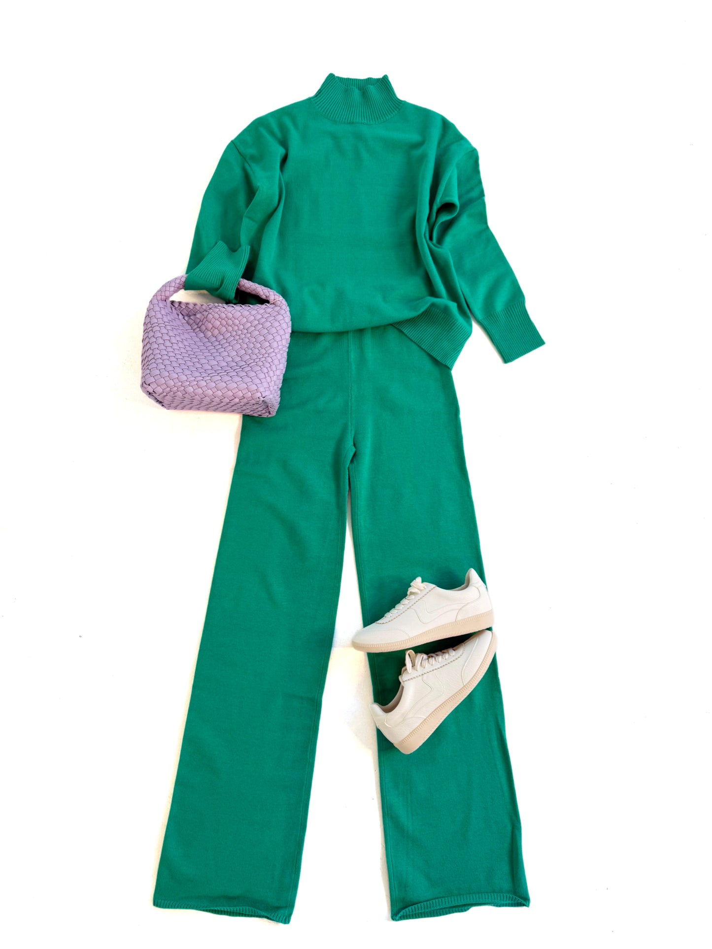 Mock Neck Knit Set in Green