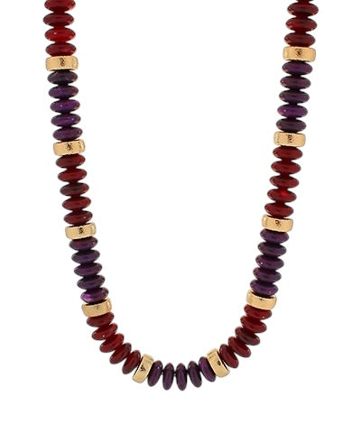 Stone & Textured Spacers Necklace- 6 Colors
