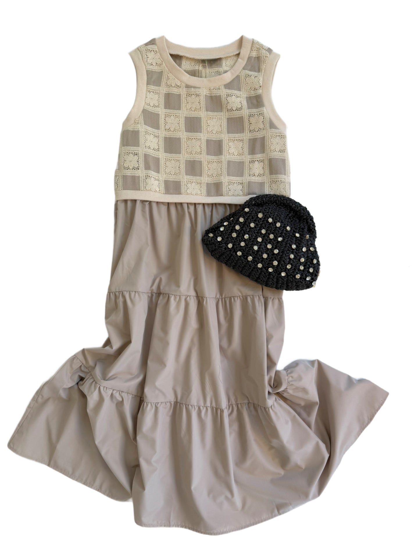 Crochet Mixed Media Midi in Tan
