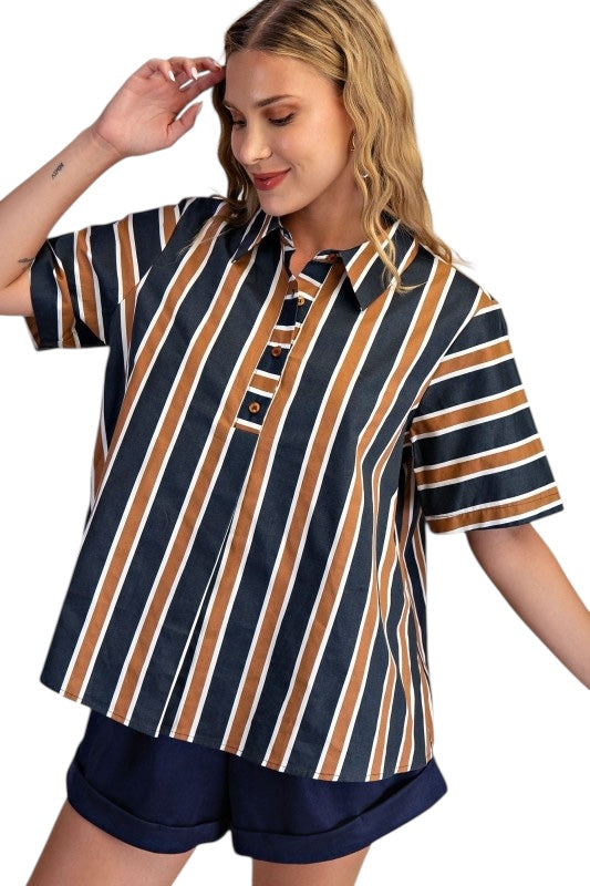 Oversized Poplin Stripes Top- 2 Colors