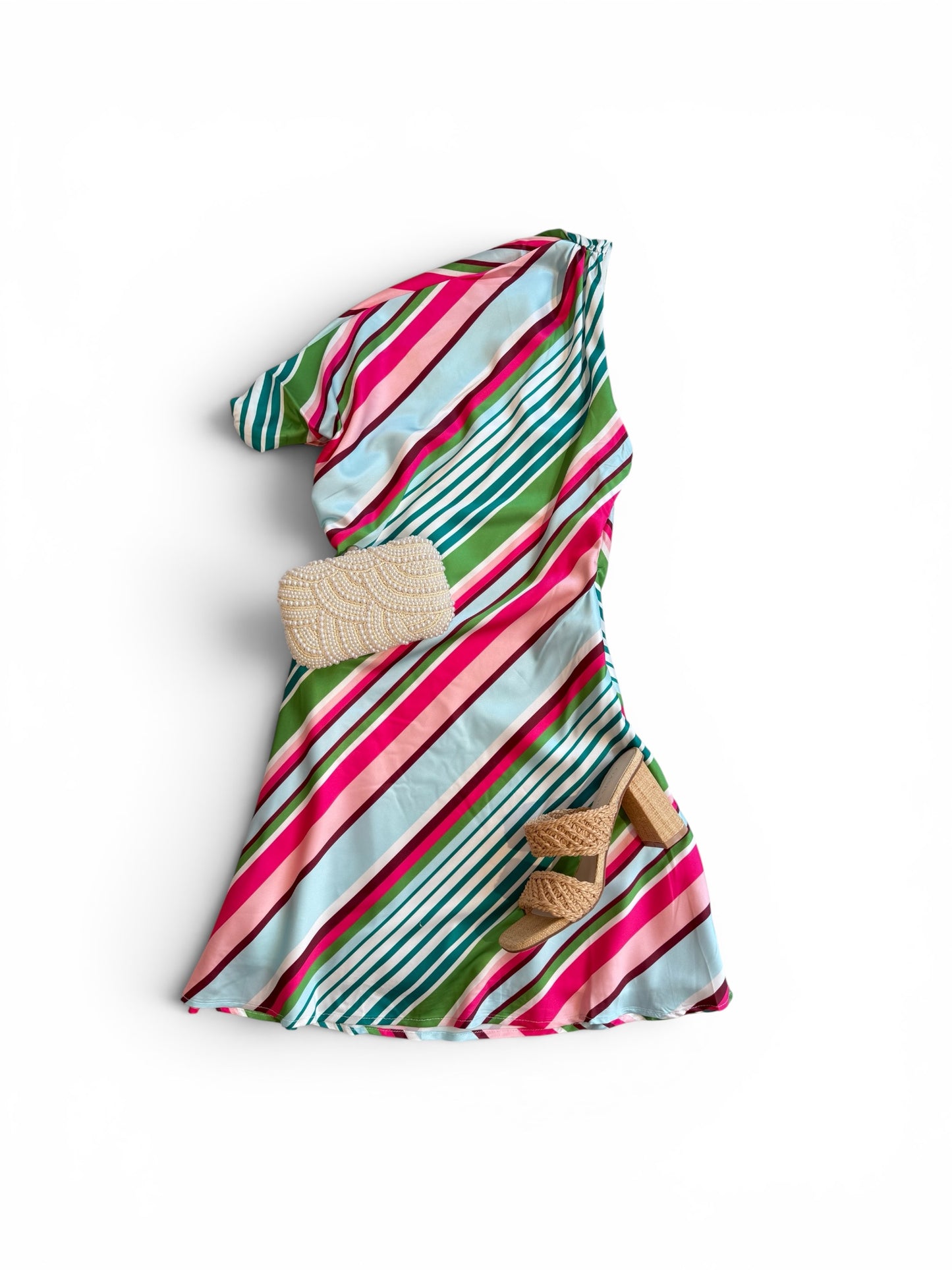 Paradise Stripes One Shoulder Mini