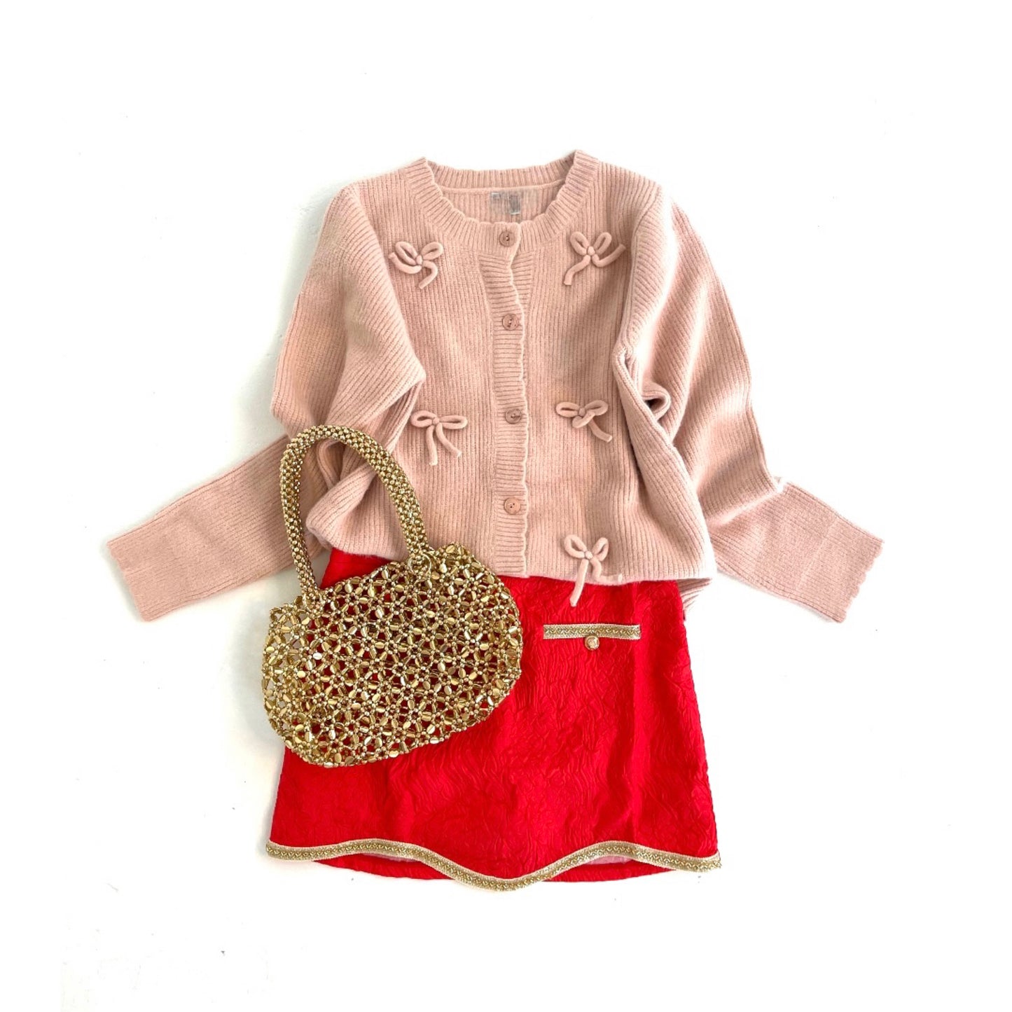 Red Jacquard Mini Skirt
