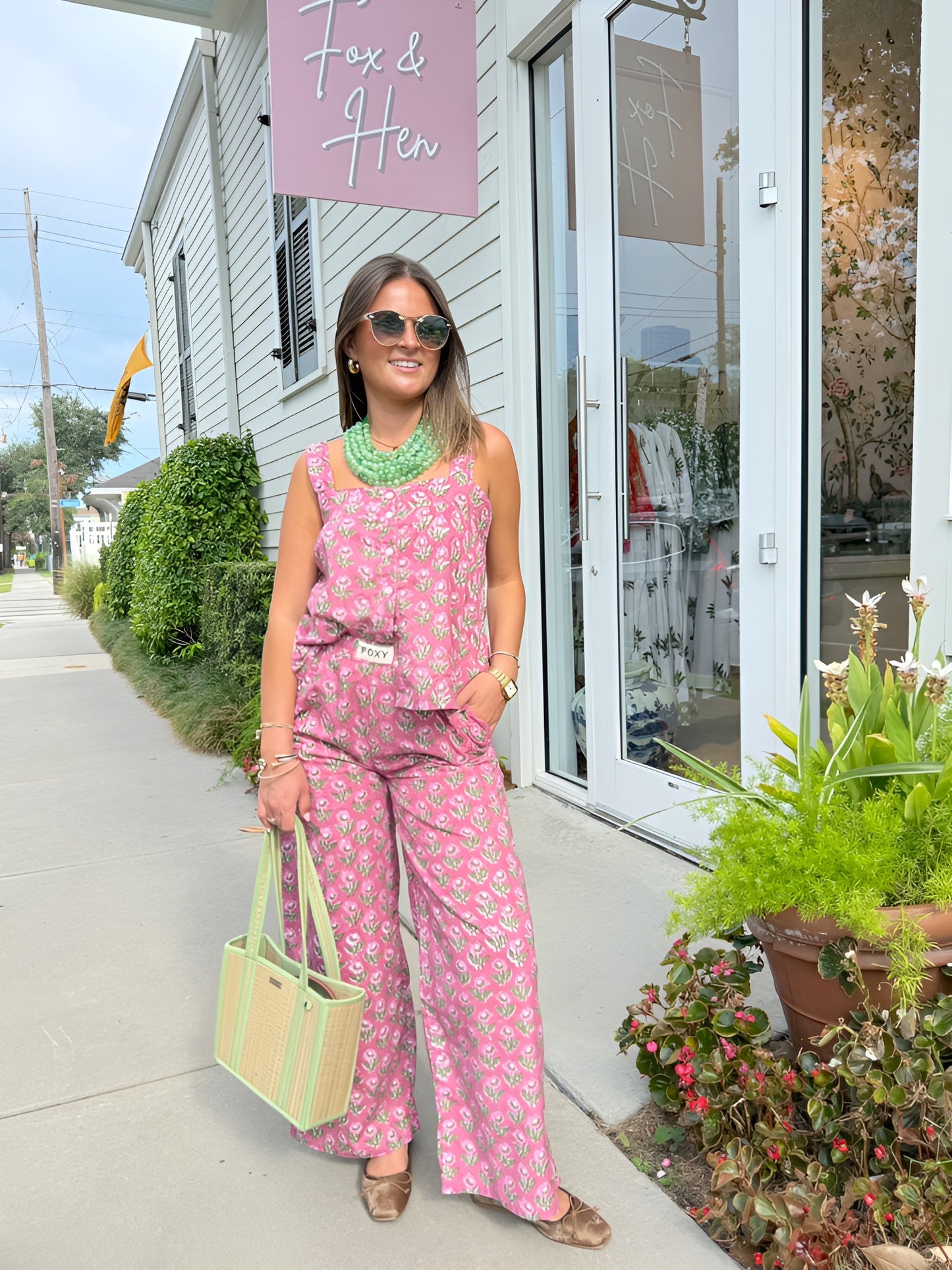 FOXY Pant in Pink & Green Blockprint
