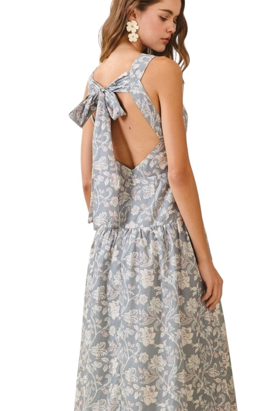 Open Tie Back Drop Waist Midi in Cornflower