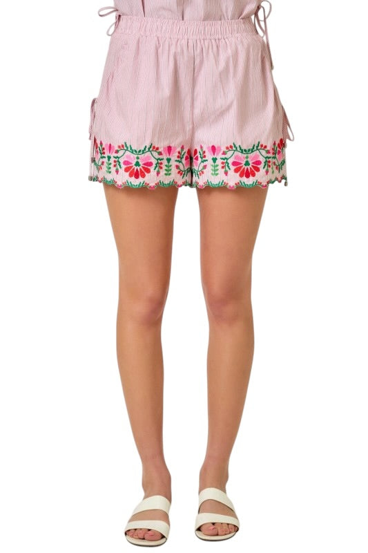 Embroidered Scallop Cotton Set in Pink
