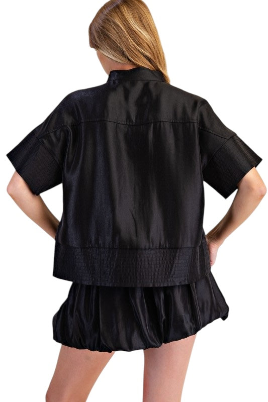 Metallic Stitching Top in Black