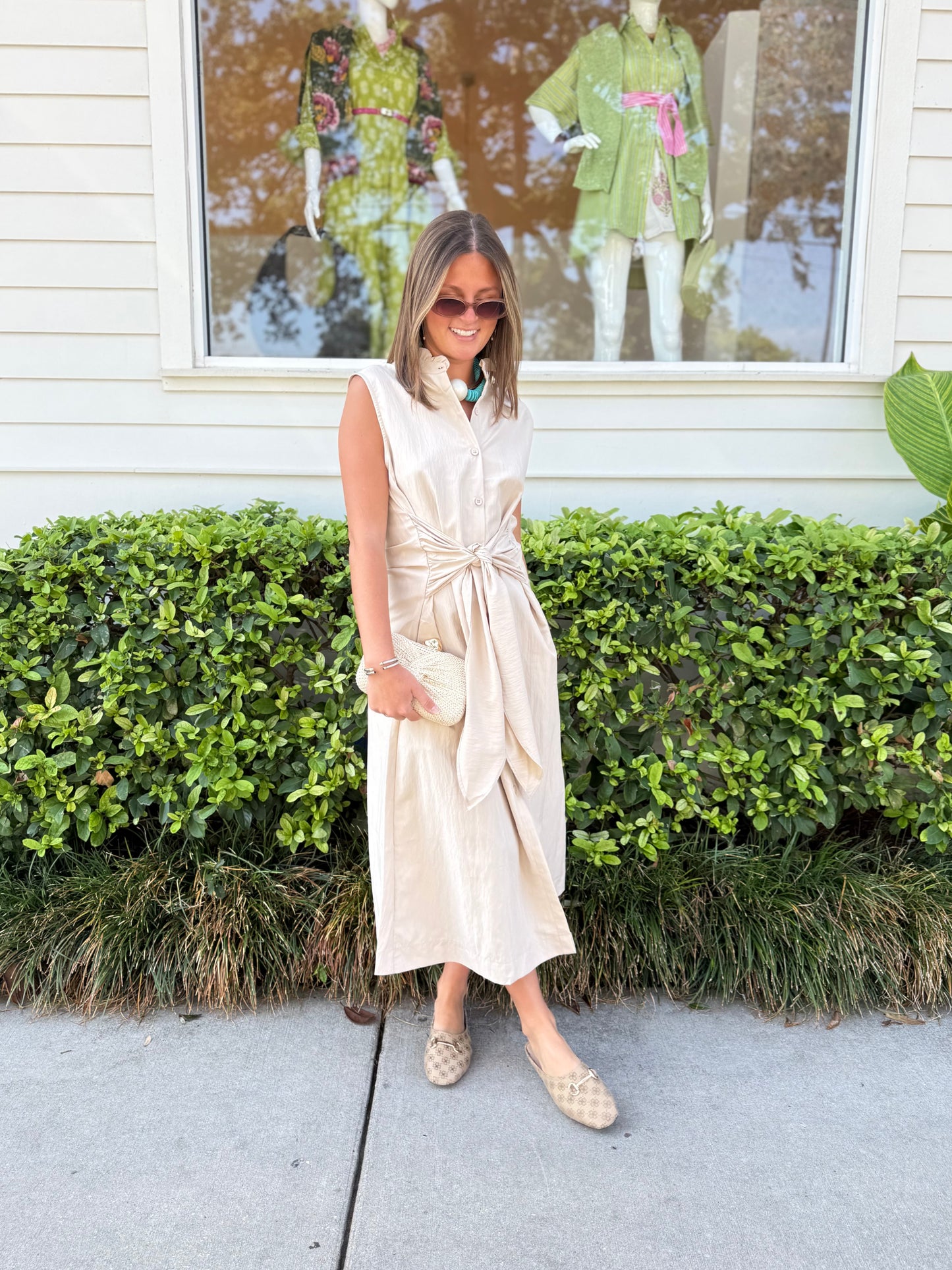 Taupe Tie Waist Midi