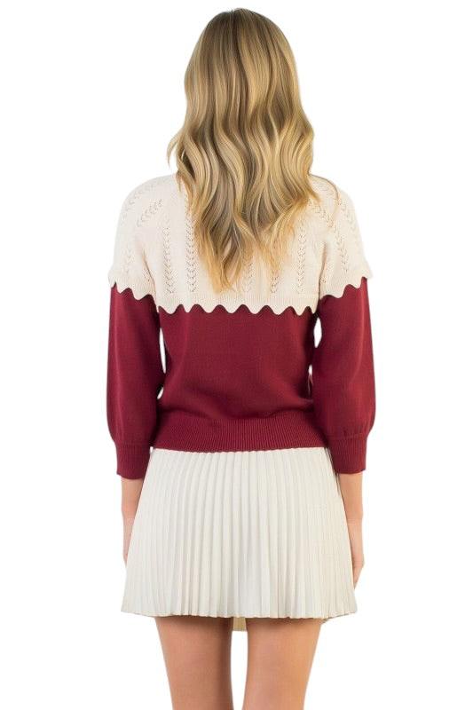 Wine Cardigan with Pointelle Detail