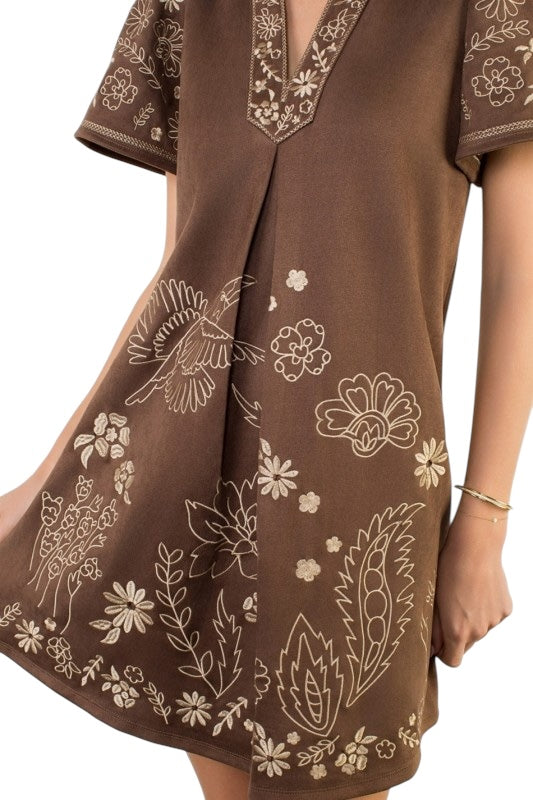 Suede Embroidered Shift- 2 Colors