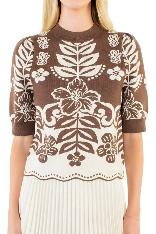 Chocolate & Ivory Floral Sweater
