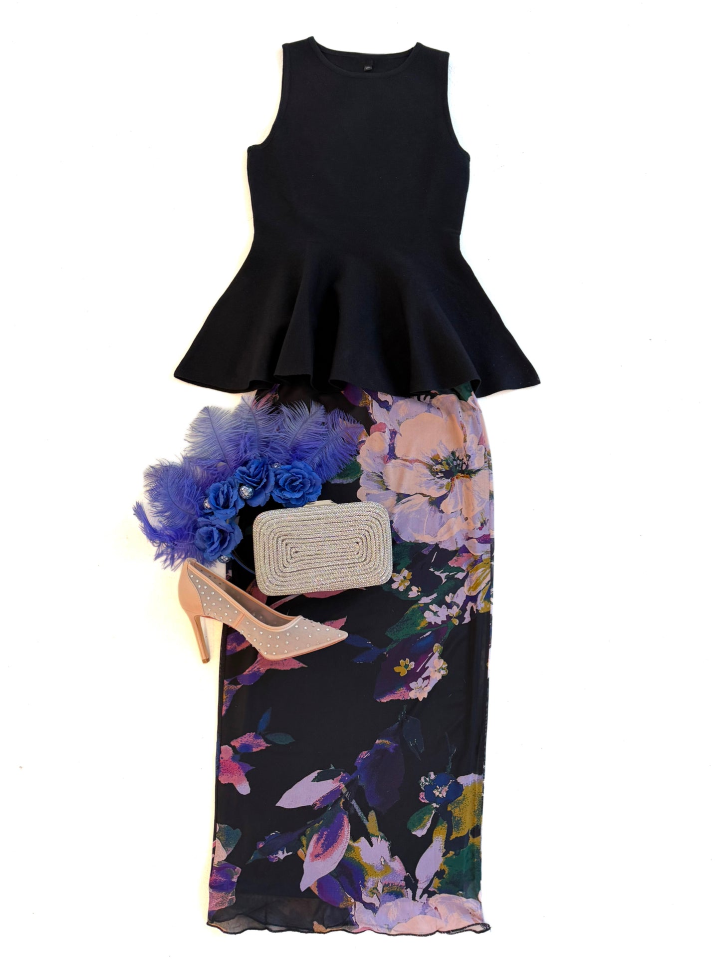 Mesh Midi Skirt in Purple Blooms