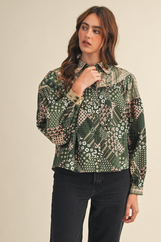 Olive Patchwork Blouse