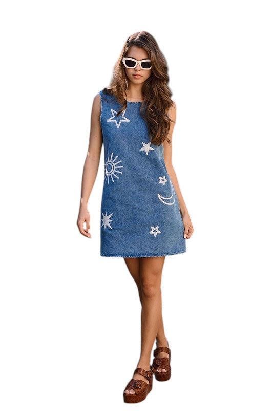 Embroidered Denim Shift