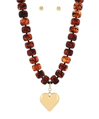 Resin Bead Heart Necklace- 2 Colors