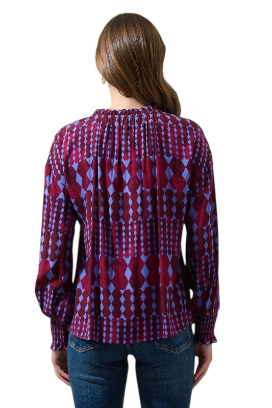 Merlot & Blue Abstract Top