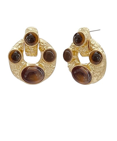 Gold Gemstone Door-Knocker Earring- 2 Colors